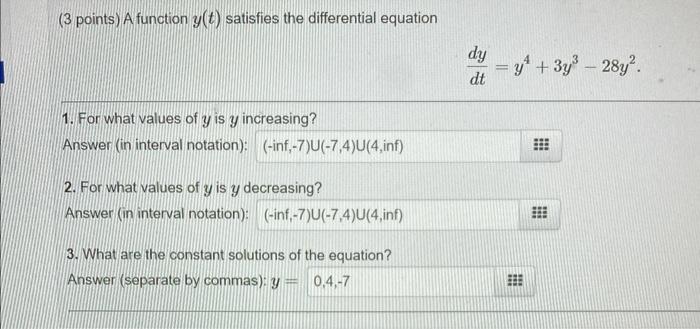 Solved 3 Points A Function Y T Satisfies The Differential