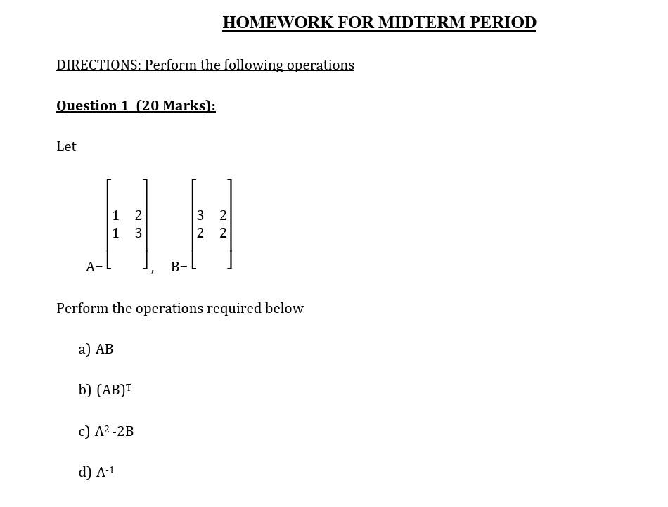 Solved DIRECTIONS: Perform The Following Operations Question | Chegg.com