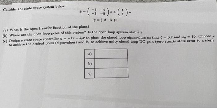 Solved Consider The State Space System Below. | Chegg.com