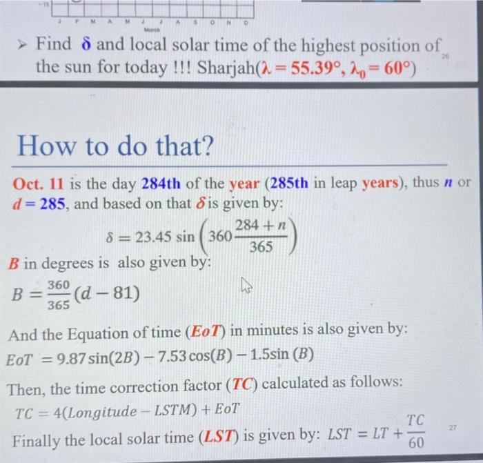 Solved M N Me Find 8 and local solar time of the highest