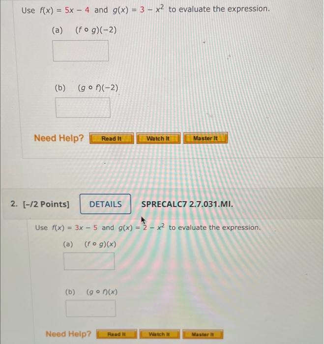 Solved Use F X 5x−4 And G X 3−x2 To Evaluate The