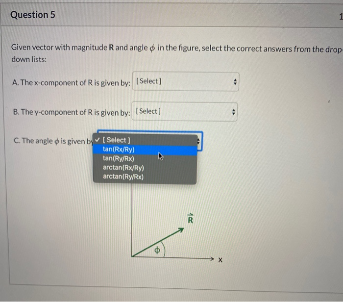 Solved D Question 5 1 pts Given vector with magnitude R and | Chegg.com