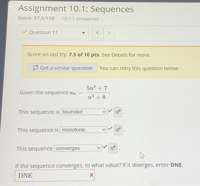 Solved Assignment 10.1 Sequences Score 97.5/110 10/11