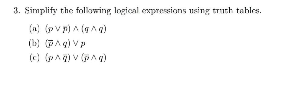 Solved 3. Simplify the following logical expressions using | Chegg.com