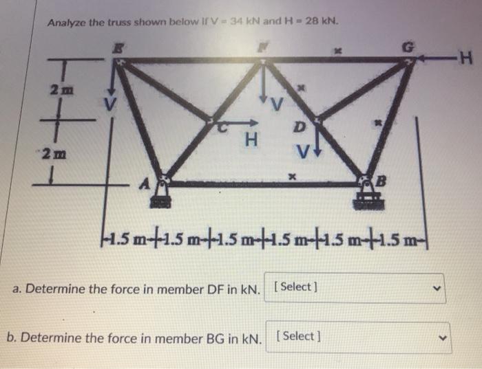 Solved Analyze the truss shown below ir V = 34 KN and H=28 | Chegg.com