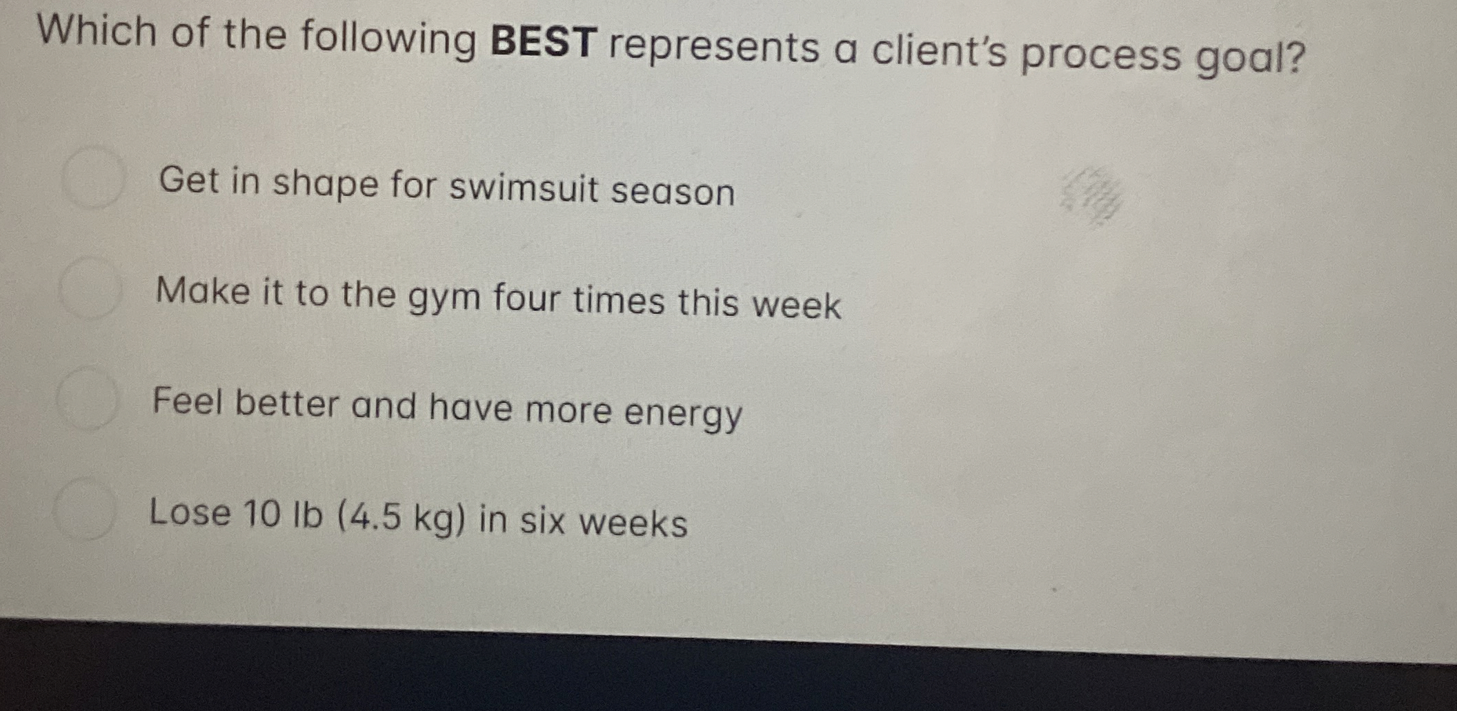 Solved Which of the following BEST represents a client's | Chegg.com