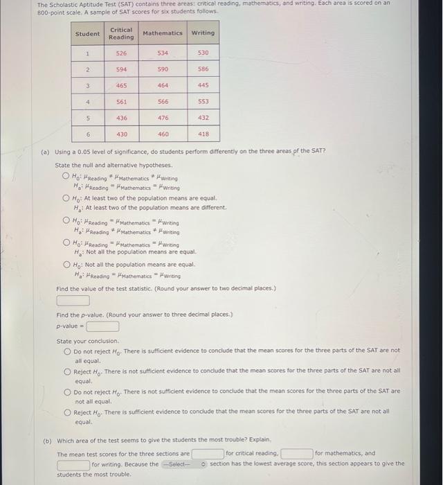 Solved The Scholastic Aptitude Test (SAT) contains three | Chegg.com