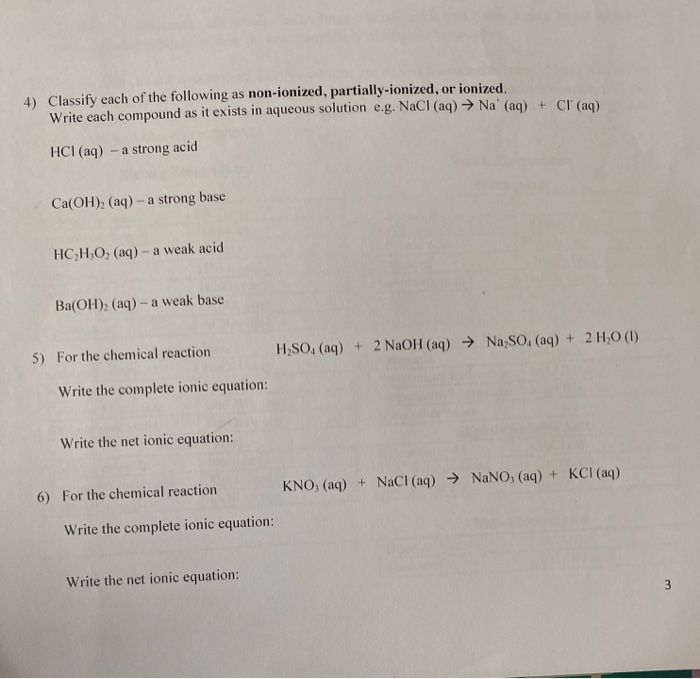 Solved 4) Classify each of the following as non-ionized, | Chegg.com