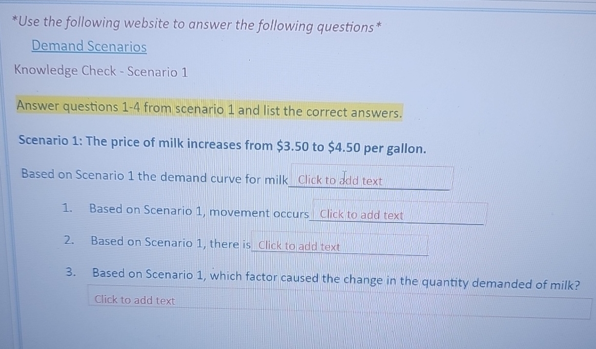 Solved Demand ScenariosKnowledge Check - ﻿Scenario 1Answer | Chegg.com