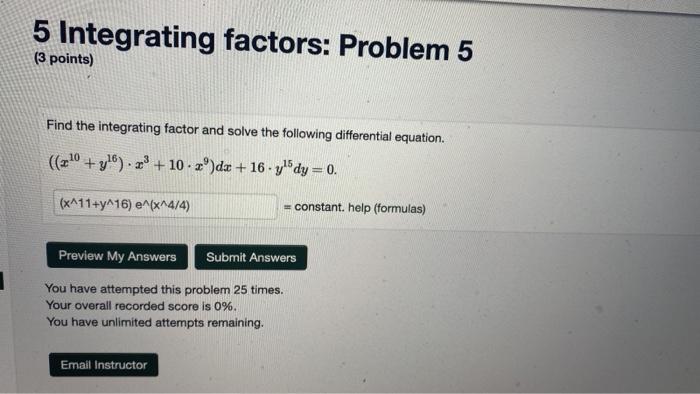 Solved 5 Integrating factors: Problem 5 (3 points) Find the | Chegg.com