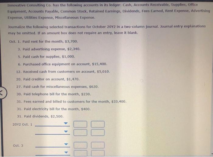 Solved Innovative Consulting Co. has the following accounts