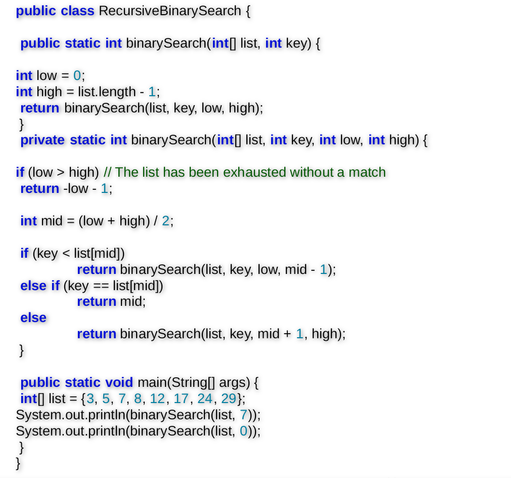 Solved Using recursive binary search, fill in the chart. The | Chegg.com