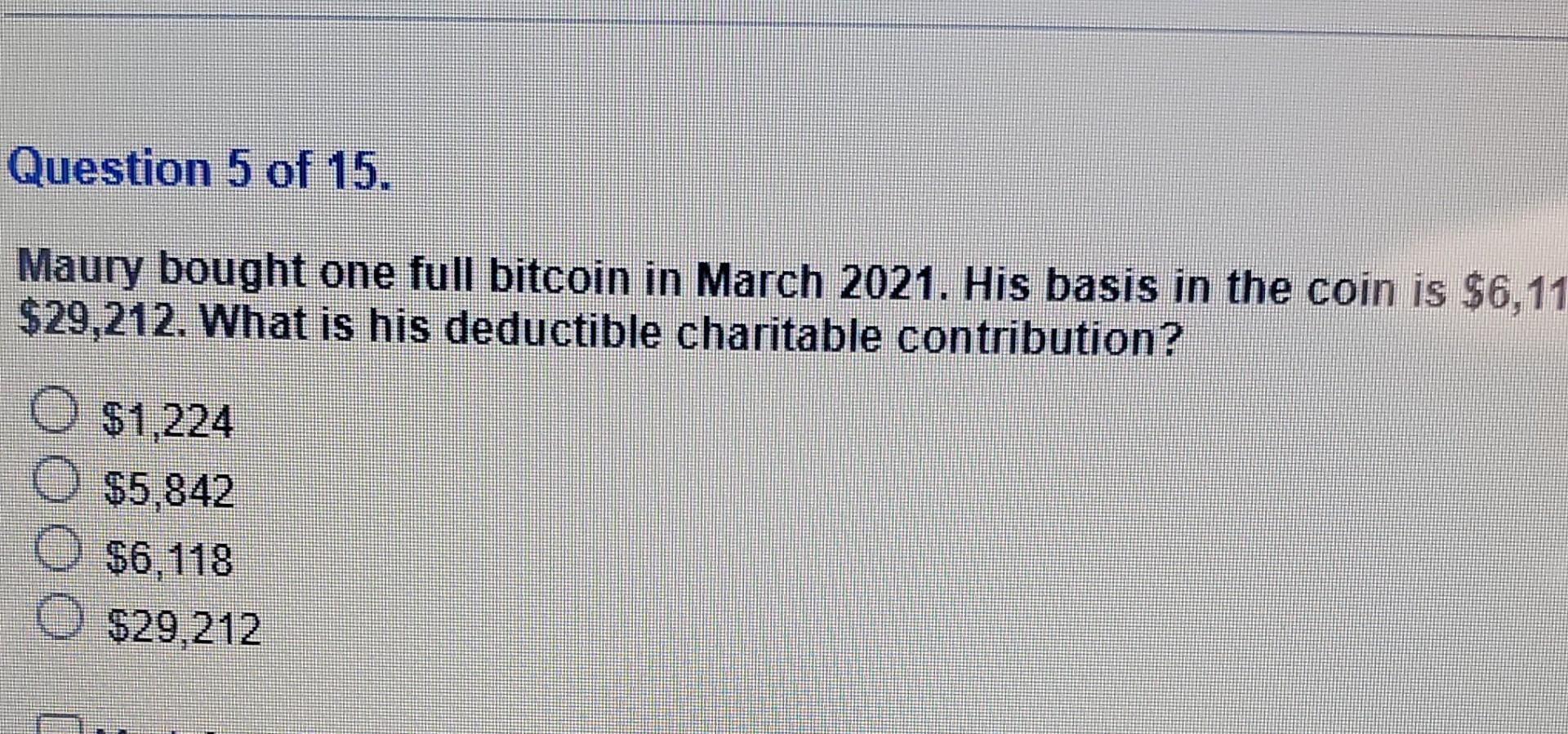 Solved Maury bought one full bitcoin in March 2021. His