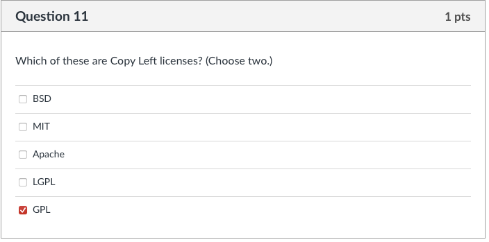 Questions Copy Left Solved Question 11Which of these are Copy Left licenses? | Chegg.com