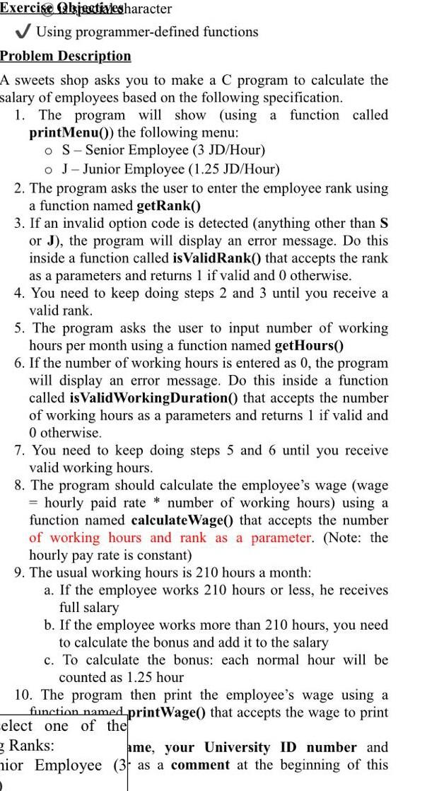 Solved Exercise Objectivesharacter Using | Chegg.com