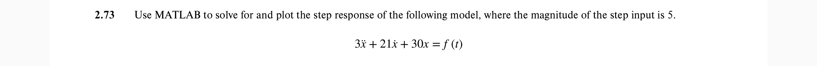 2.73 ﻿Use MATLAB to solve for and plot the step | Chegg.com