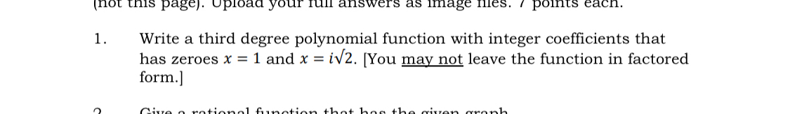 Solved Write a third degree polynomial function with integer | Chegg.com