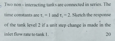Two non - ﻿interacting tanks are connected in series. | Chegg.com