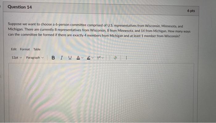 Solved Question 14 6 pts Suppose we want to choose a | Chegg.com