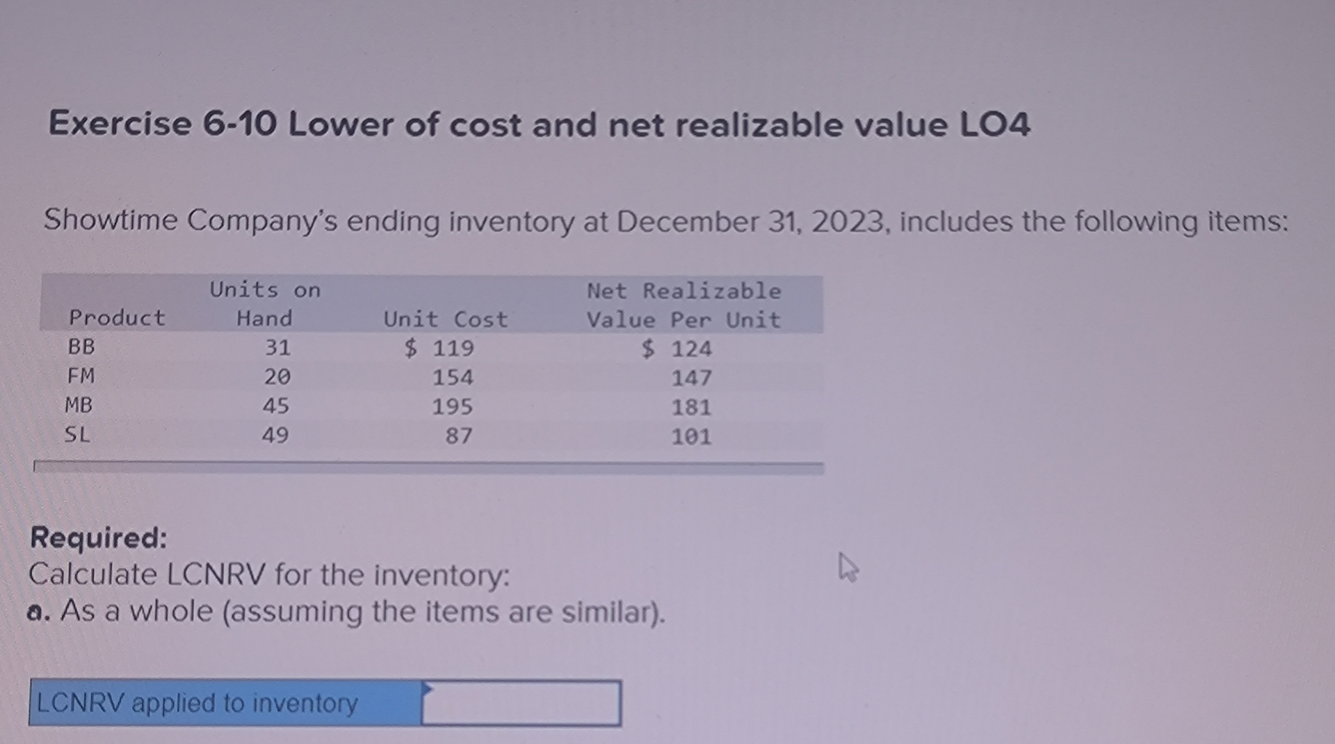 Solved Calculate LCNRV for the inventory:a. ﻿As a whole | Chegg.com