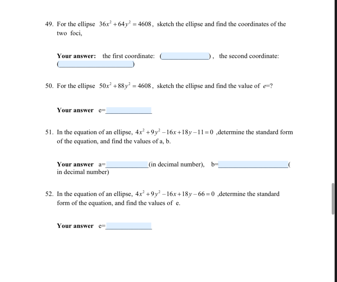 Solved For the ellipse 36x2+64y2=4608, ﻿sketch the ellipse | Chegg.com