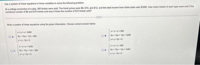 Solved Use a systom of inear equations in thee varlables to | Chegg.com