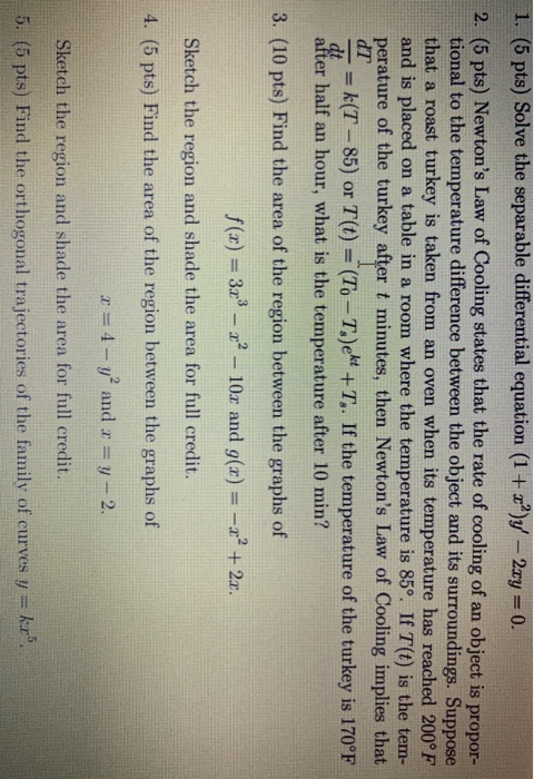 Solved 1 5 Pts Solve The Separable Differential Equation