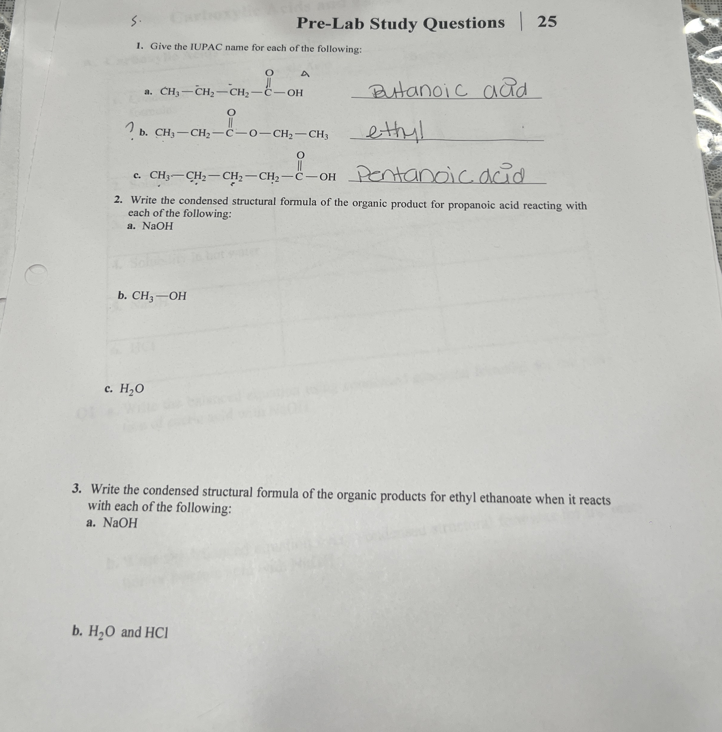 [Solved] S. PreLab Study Questions 25 Give the IUPAC name