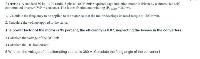 Solved Exercise 1 A standard 30hp,1100r/min,3-phase, 400 | Chegg.com