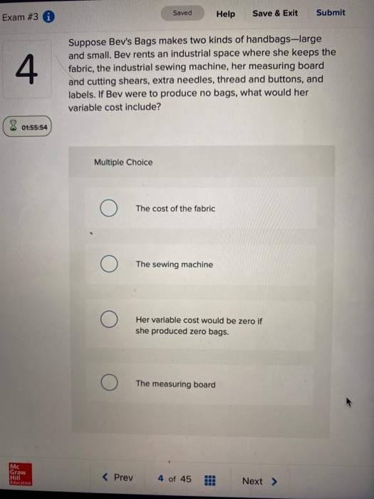 Solved Exam #30 Saved Help Save & Exit Submit Suppose Bev's | Chegg.com