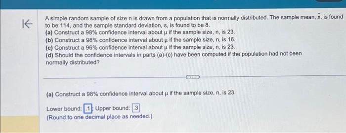 Solved A simple random sample of size n is drawn from a | Chegg.com