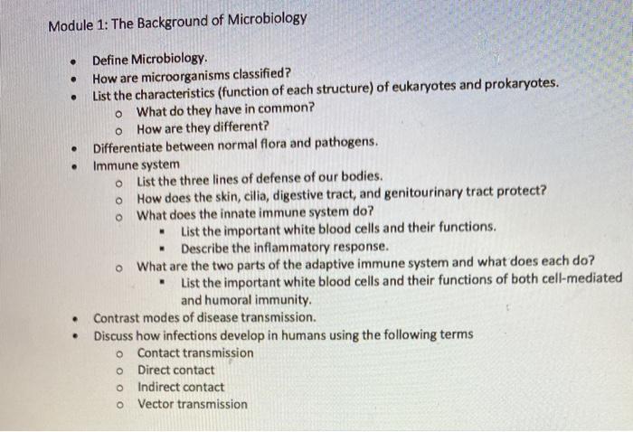 Solved Module 1: The Background of Microbiology . . O O 
