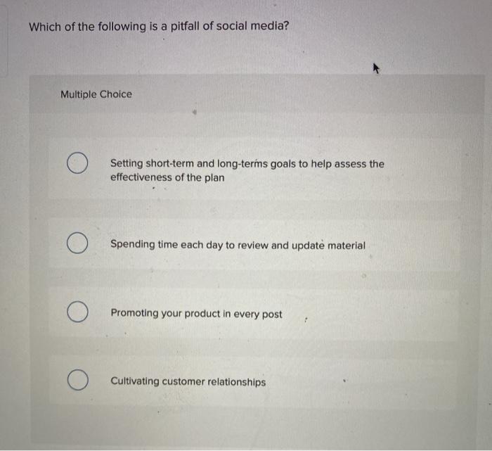 Solved Which of the following is a pitfall of social media? | Chegg.com