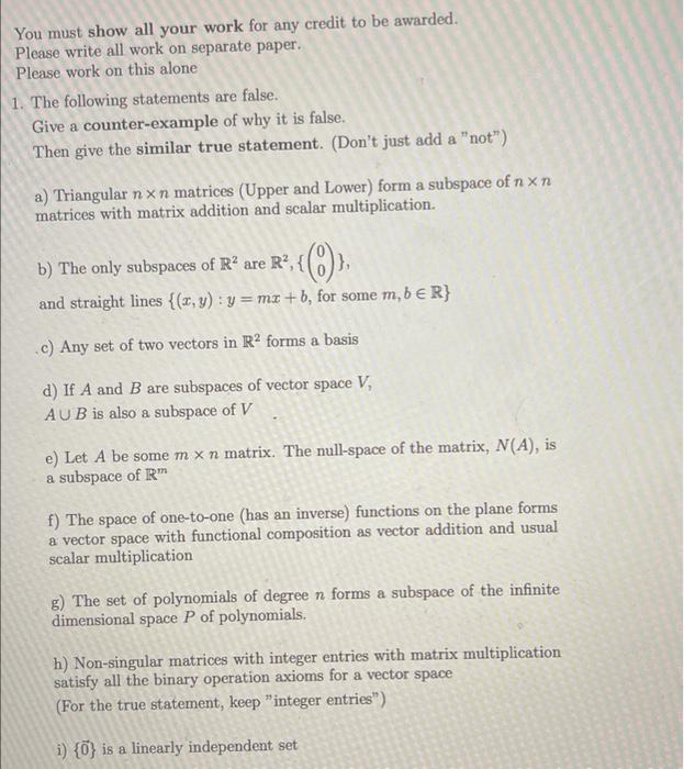 Solved You must show all your work for any credit to be | Chegg.com