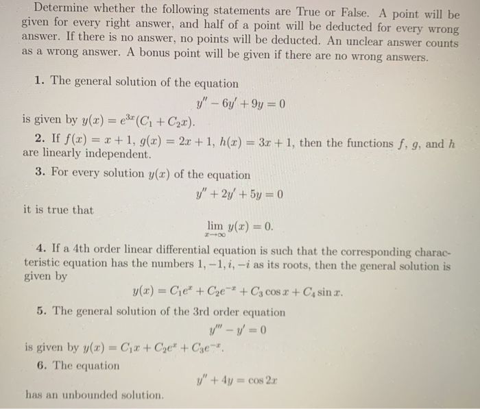 Solved Determine Whether The Following Statements Are True | Chegg.com