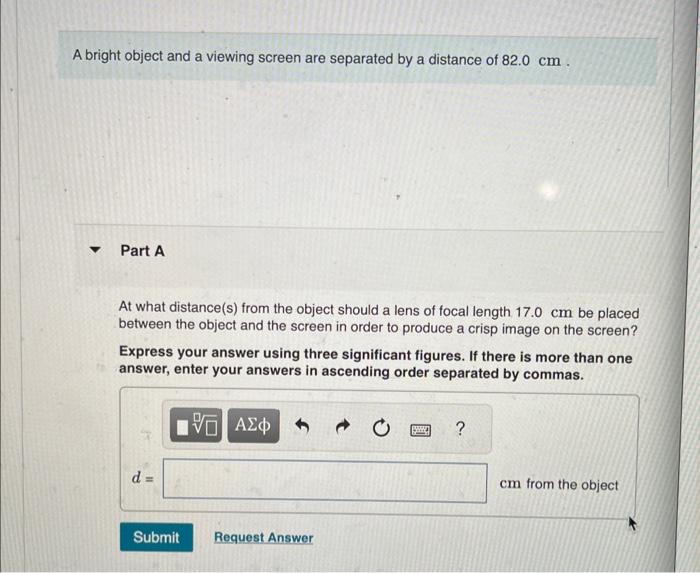 Solved A bright object and a viewing screen are separated by | Chegg.com
