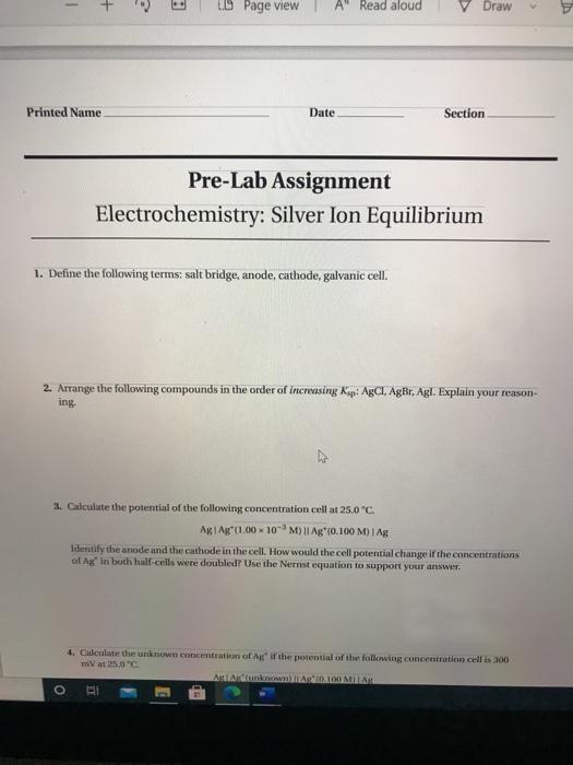 Solved 1 + Page view A Read aloud V Draw Printed Name Date | Chegg.com