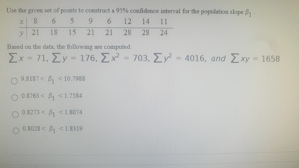 Solved Use the given set of points to construct a 95% | Chegg.com