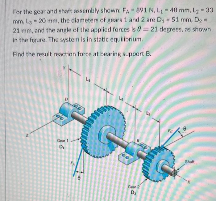 Solved For the gear and shaft assembly shown: FA=891 N, | Chegg.com