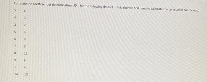Solved Calculate The Coefficient Of Determination, R For The | Chegg.com