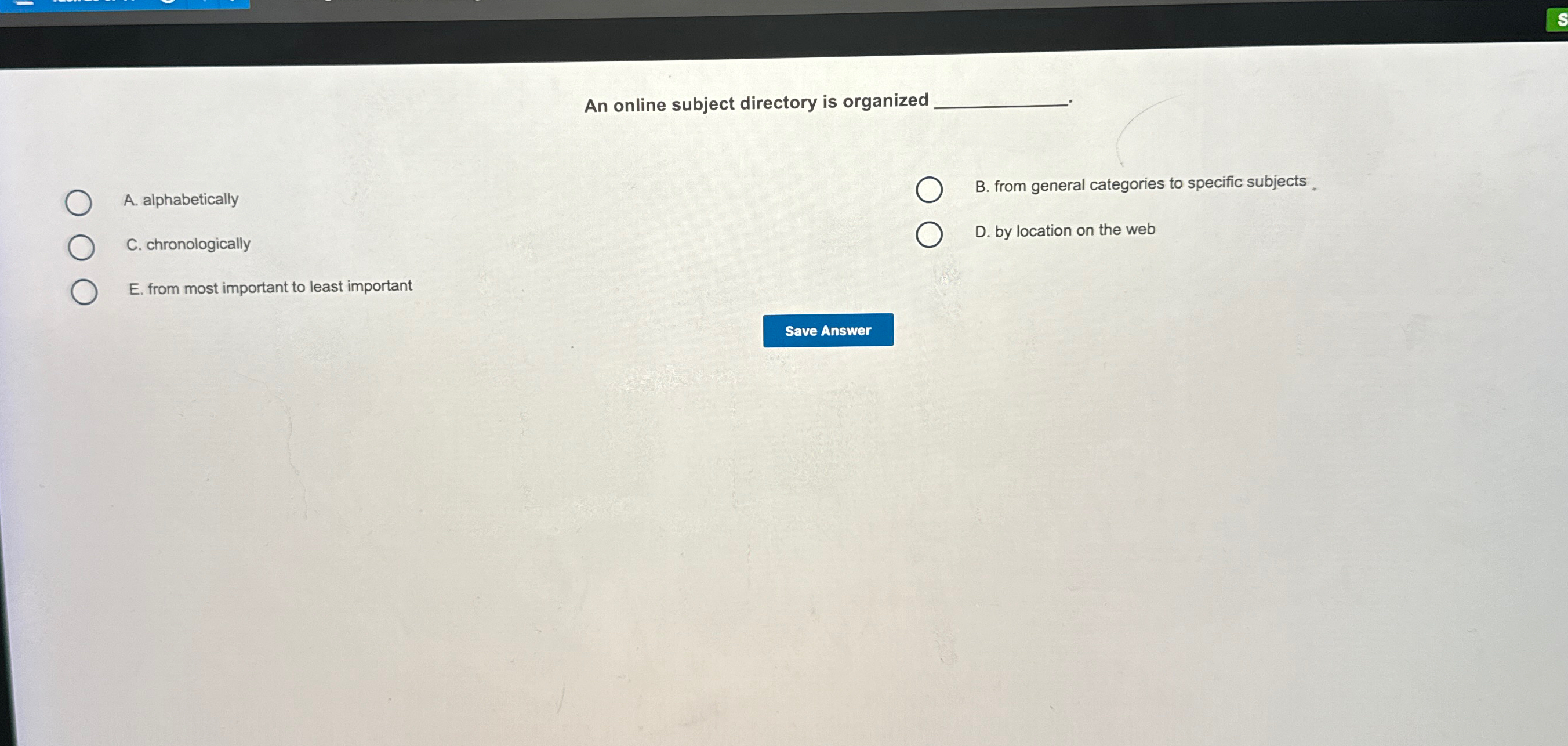 Solved An Online Subject Directory Is Organizeda Chegg
