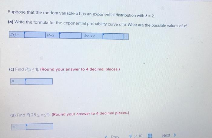 Solved Suppose that the random variable x has an exponential | Chegg.com
