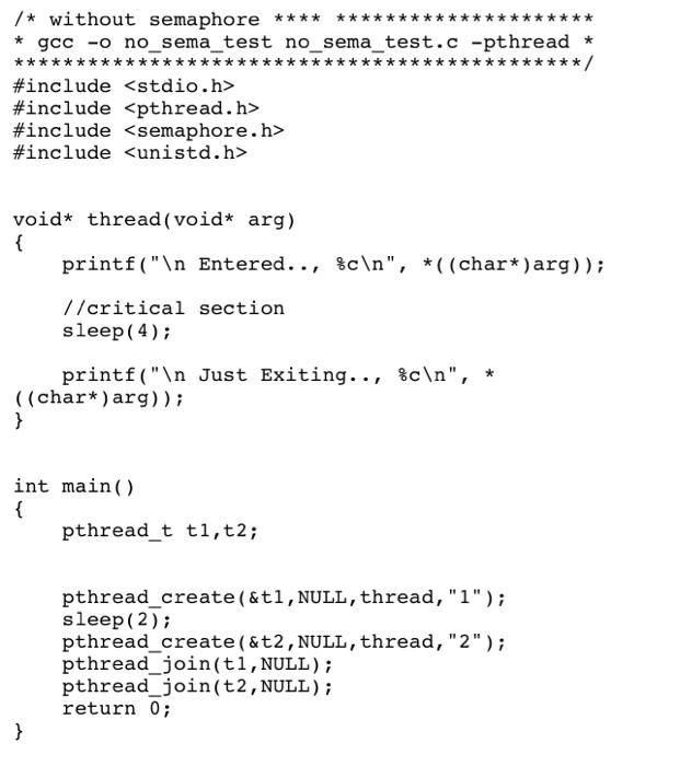 Solved 1. Please download sema_test.c, and nosmp_test.c from | Chegg.com