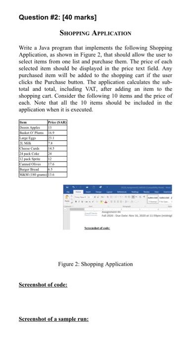 Solved Question #2: [40 marks) SHOPPING APPLICATION Write a | Chegg.com