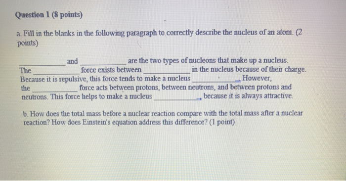Solved Question 1 (8 points) a. Fill in the blanks in the | Chegg.com
