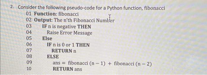 Solved 2. Consider the following pseudo-code for a Python | Chegg.com