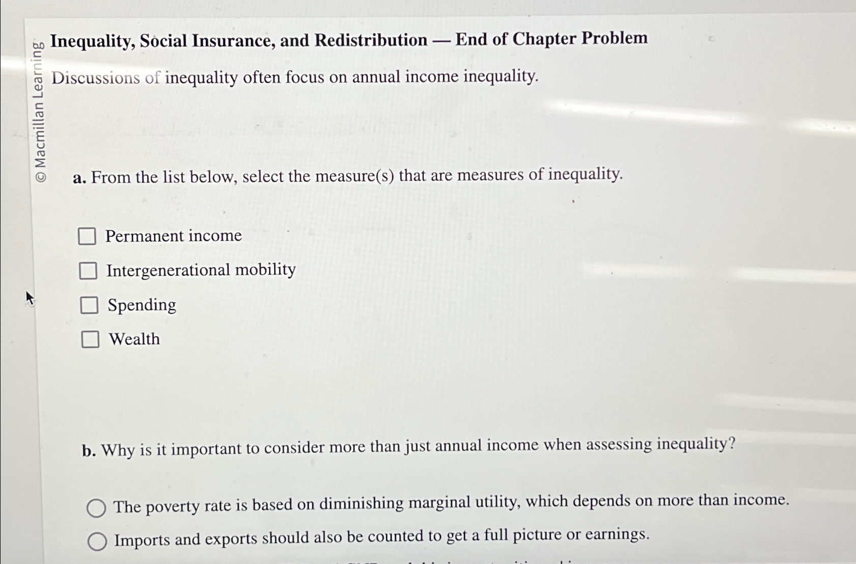Solved Inequality, Social Insurance, and Redistribution - | Chegg.com