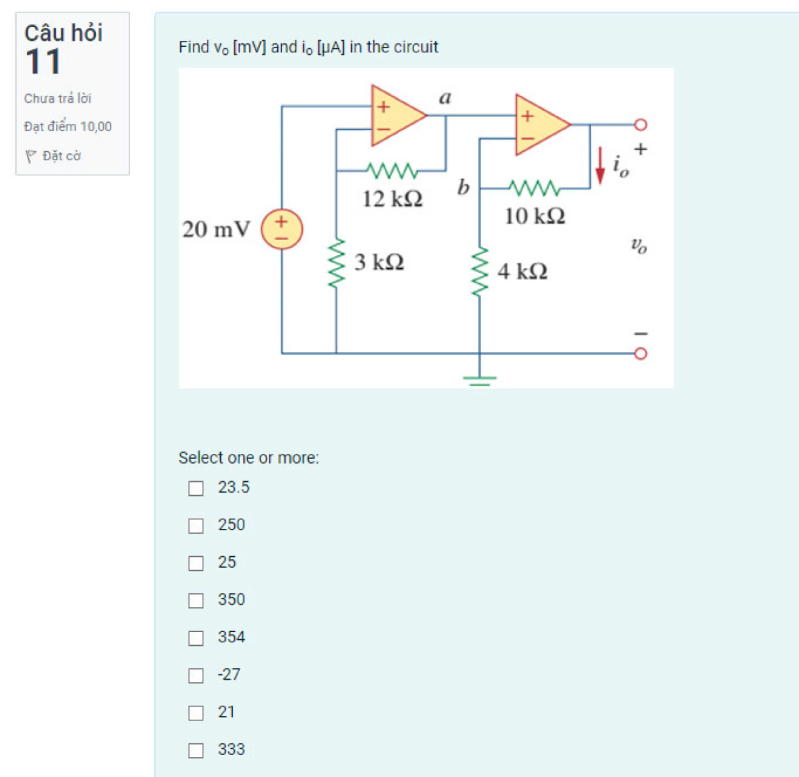 Solved Find v0[mV] ﻿and i0[μA] in ﻿the circuitSelect one or | Chegg.com
