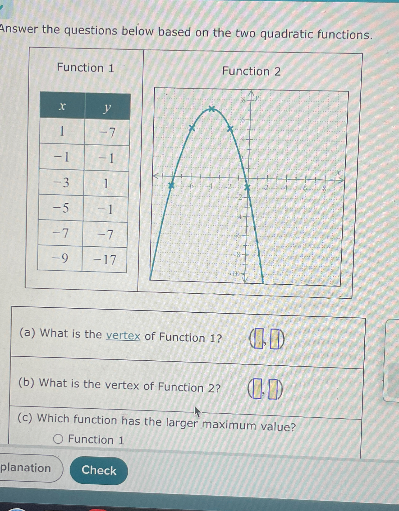Solved Answer the questions below based on the two quadratic | Chegg.com