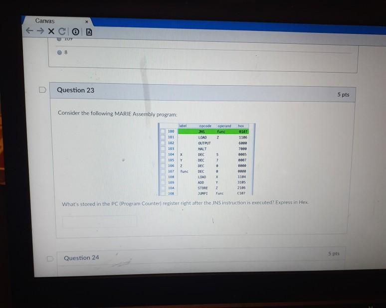 X Canvas 4 Xc Tuy 8 Question 23 5 Pts Consider The Chegg Com